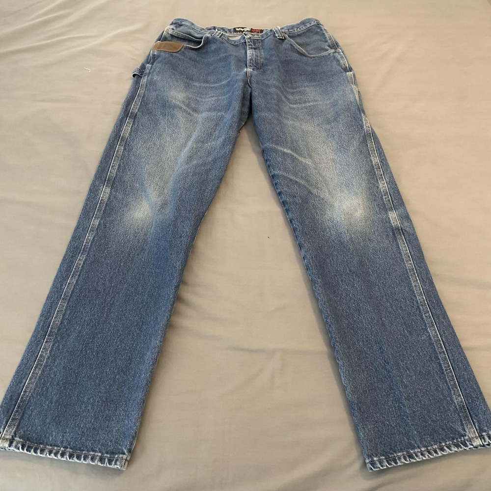 Wrangler Riggs Workwear Jeans Mens 38x36 Blue Medium Wash Relaxed Straight Denim